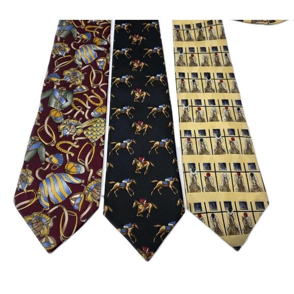 Keeneland Equestrian Horse Racing Silk Neck Tie Lot of 3 Ties - Picture 1 of 11